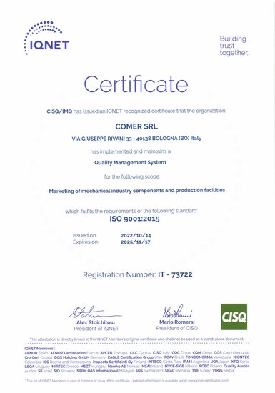 Comer CSQ-IQNET ISO9001:2015